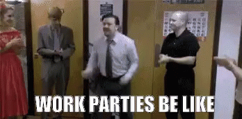 Ricky Gervais dancing at a work party in The Office UK