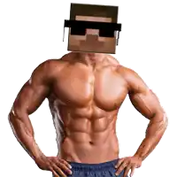 a shirtless man with a minecraft character on his face