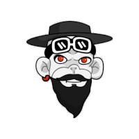 a cartoon of a man with a beard and glasses wearing a hat and goggles .