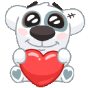 a cartoon dog is holding a red heart in its paws .