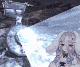 a girl with white bunny ears is holding a game controller