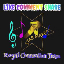 a poster that says like comment share royal connection team on it