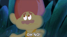 a troll with a red hat and a mustache says " oh no "