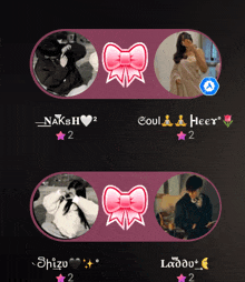 a purple circle with a pink bow and the name shizu on the bottom