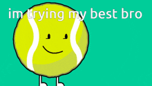 a drawing of a tennis ball with a face and the words " im trying my best bro "