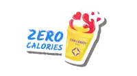 a sticker of a cup that says zero calories on it