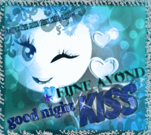a good night kiss greeting card with a smiling face and hearts