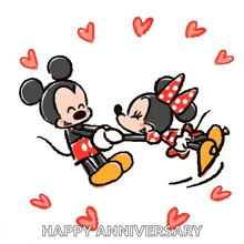mickey mouse and minnie mouse are kissing each other on the cheek .