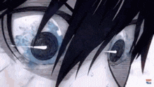 a close up of a person 's eyes with a white arrow pointing to the center .