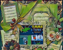 a painting of a teacher tales book surrounded by flowers