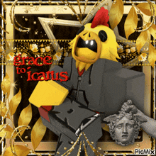 a picture of a chicken with the words grace to icarus written on it