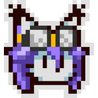 a pixel art drawing of a purple object with a yellow stripe