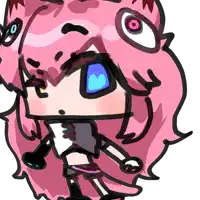 a drawing of a girl with pink hair and big eyes