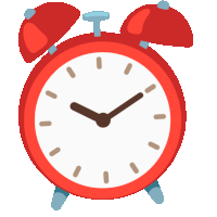 a red alarm clock with two bells shows the time as almost 5:00