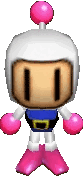 a cartoon character with a white helmet , pink gloves , and pink shoes .