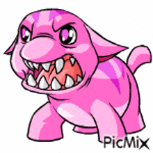 a cartoon of a pink monster with big teeth