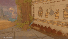 a video game called gecko gods has a painting on the wall