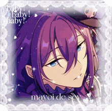 a picture of a boy with purple hair says baby baby