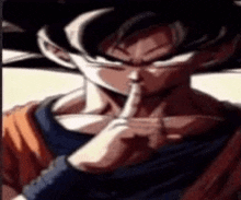 a close up of a cartoon character holding his finger to his mouth .