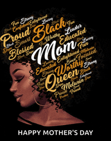 a happy mother 's day poster with a woman 's head and words surrounding her
