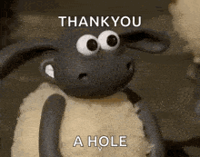 a cartoon sheep is holding a sign that says `` thank you a hole '' .