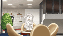 a cartoon of a woman sitting in a chair