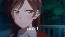 a picture of a girl with the words cici irl on the bottom right