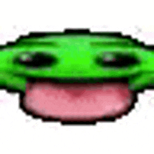 a green frog with a pink tongue sticking out is smiling .