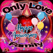 a pink sign that says only love happy anniversary