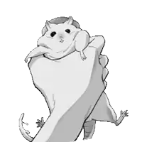 a black and white drawing of a hand holding a hamster