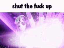 a picture of a girl with a purple light coming out of her mouth .