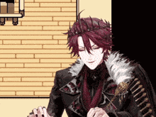 a man with a crown on his head is smiling and holding a knife