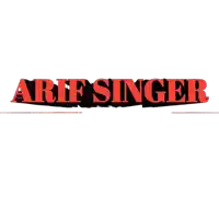 a red and black logo for a singer named arif singer