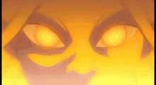 a close up of a cartoon character 's eyes with glowing yellow eyes