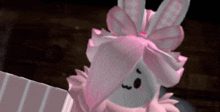 a cartoon character with pink hair and a pink bow on her head