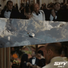 an ad for spy june 5 shows a man in a tuxedo