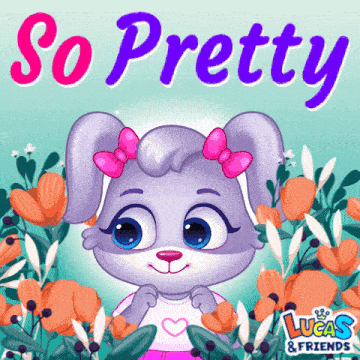 an advertisement for lucas and friends shows a rabbit with a pink bow on her head
