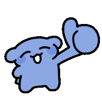 a blue cartoon character is giving a thumbs up with his hand .