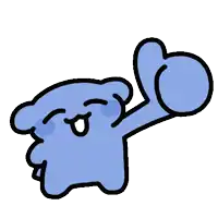 a blue cartoon character is giving a thumbs up with his hand .