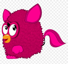 a cartoon drawing of a pink furby with a tail