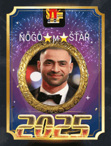 a picture of a man in a tuxedo with the year 2025
