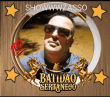a picture of a man in a cowboy hat and sunglasses with the words batidão sertanejo
