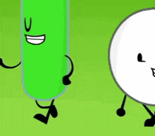 a cartoon character with arms and legs is smiling and standing on a green background .