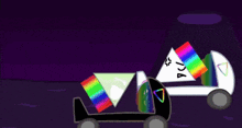 a cartoon drawing of a lollipop and a car with a triangle in it