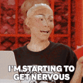 a person with a wig on their head says " i 'm starting to get nervous "