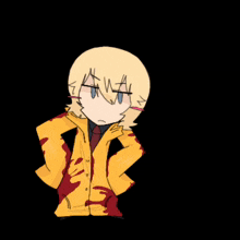 a drawing of a person wearing a yellow jacket with the letter a on it