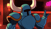 a cartoon of a knight with horns giving a rock on sign