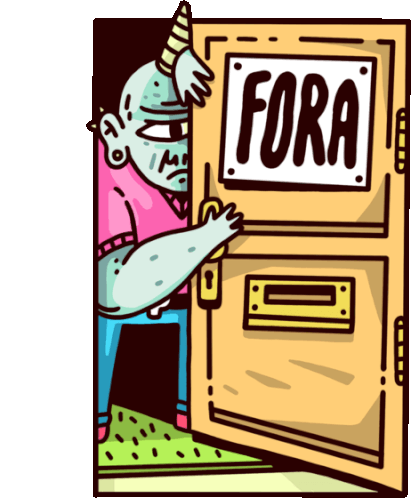 Ogre Behind Door With Caption That Says Get Out In Portuguese Sticker - Grownup Ogre Google Stickers