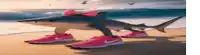 a shark with a pink bow on its head is wearing pink nike shoes