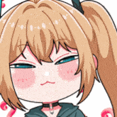 a cartoon drawing of a girl with a ponytail and a choker